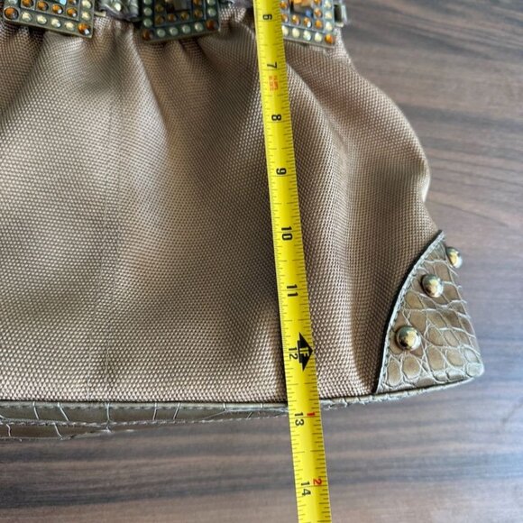 Kathy Van Zeeland Gold Jewel Embellished Shoulder Bag Croc Trim  Back Pocket - Picture 10 of 15